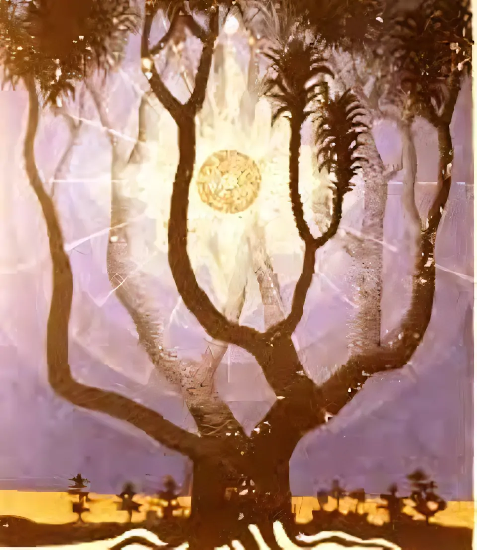 Árbol iluminado por el sol, ilustración del ensayo Arché